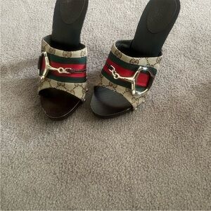 Gucci Women's Mules with Red, Green, and Black Accents